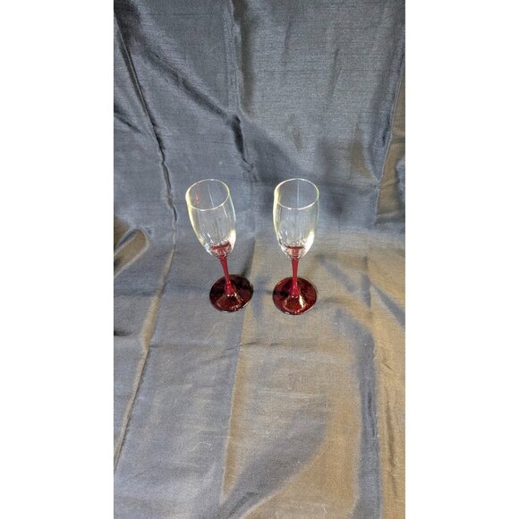 3 for $20 Luminarc Cherry Red Stem Champagne Mimosa Cocktail Glass Set of 2 - Picture 3 of 7